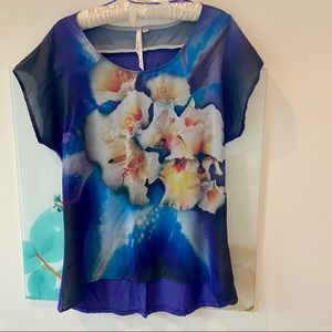 Nordstrom silk print purple blouse